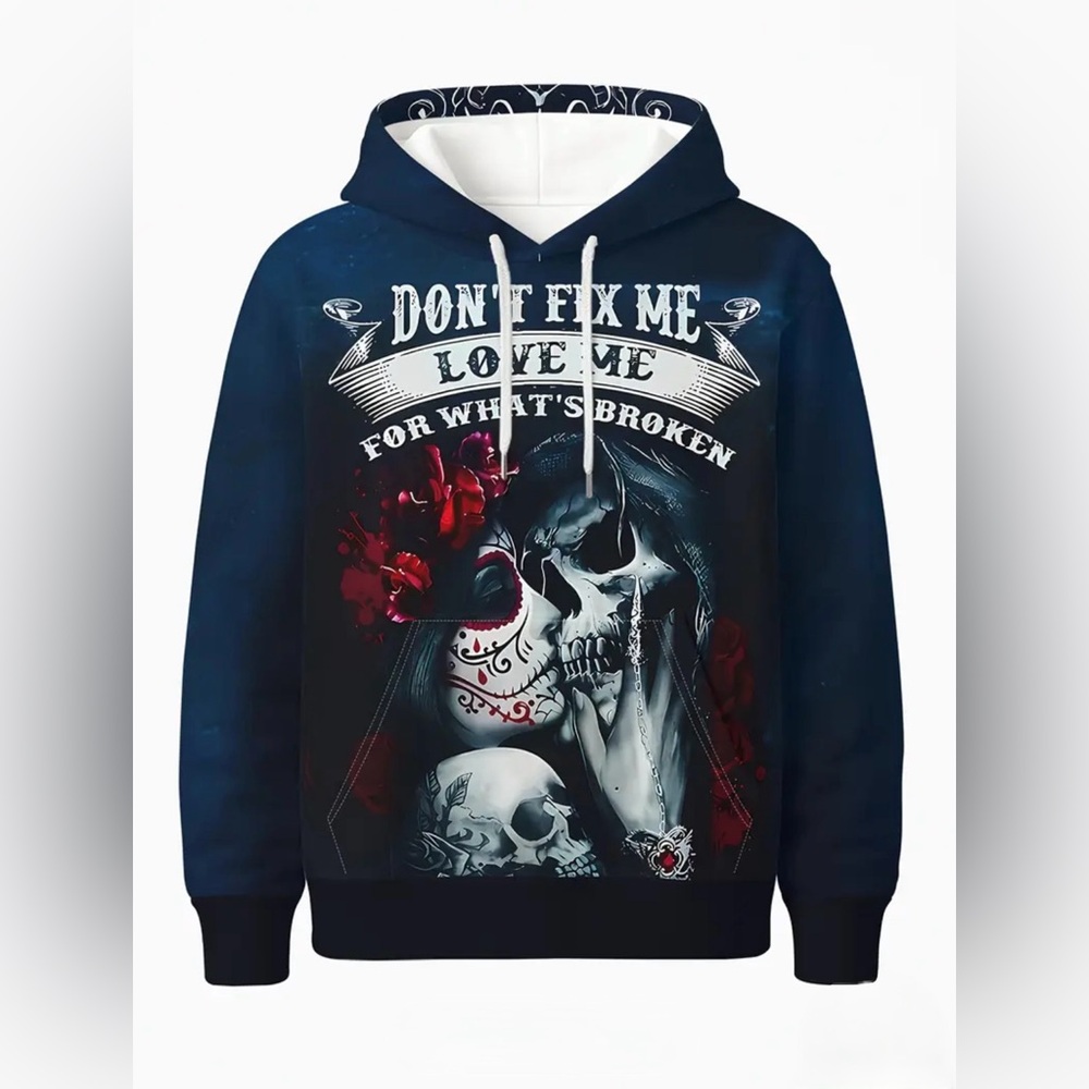 Men’s Hooded Pullover Sweatshirt with Skull & Rose 🥀